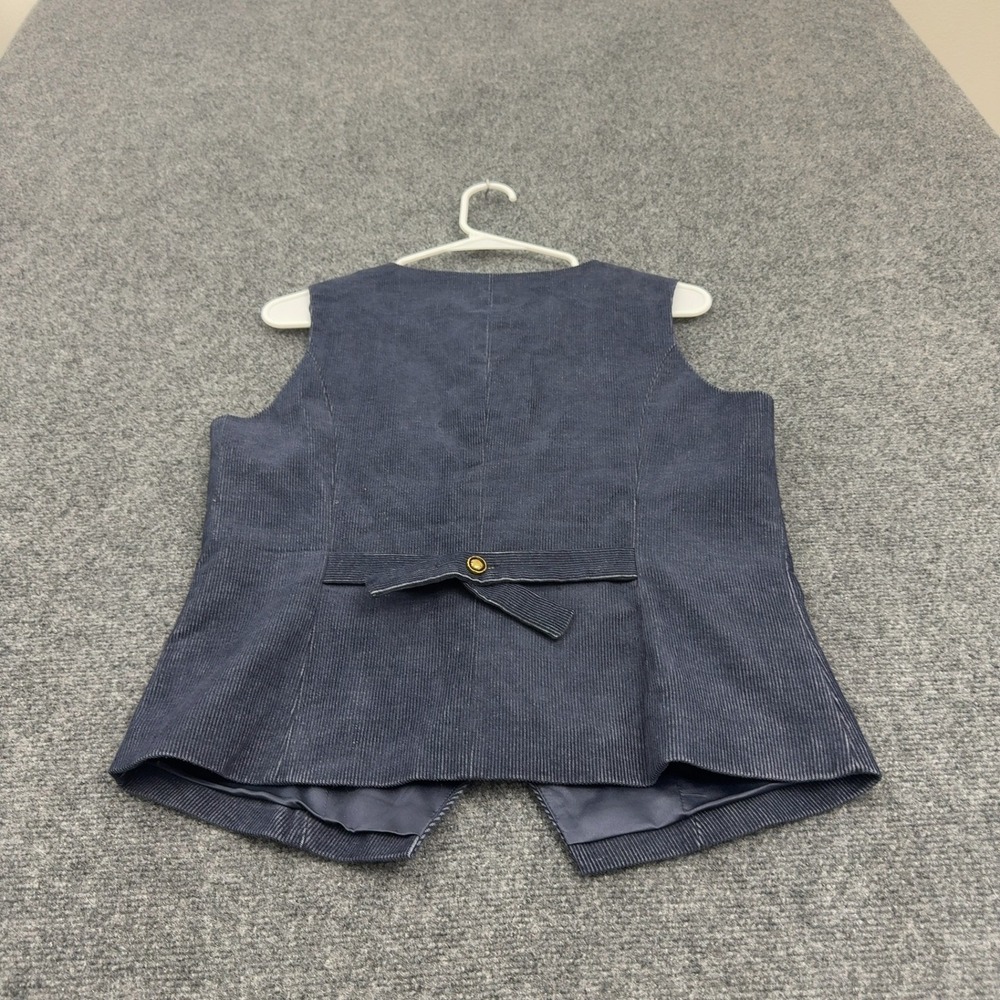 Unbranded Vest Womens M Navy Blue Corduroy Gold Button Back Cinch Waistcoat - Picture 4 of 6